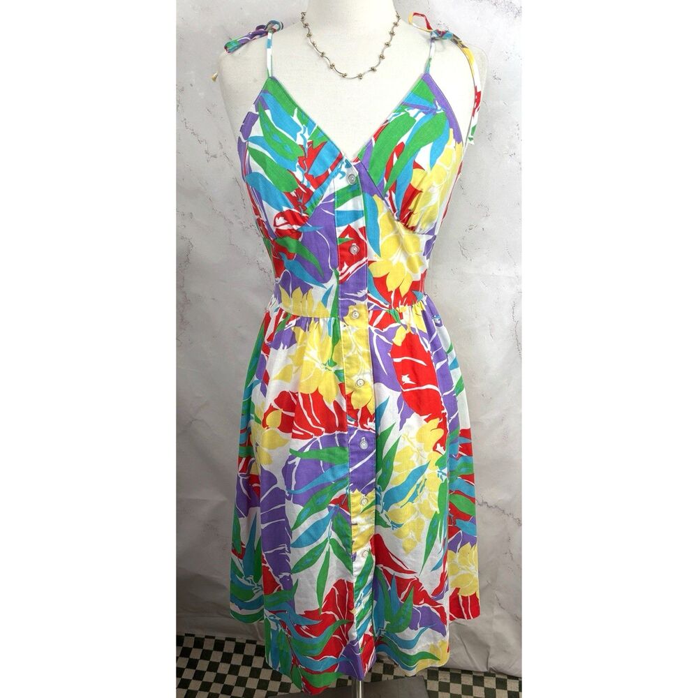 Vintage 70s YOU BABES Babydoll Dress Patchwork Tie Tent Sundress S USA Hawaii